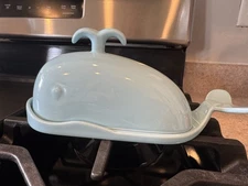 DOWAN Light Blue Porcelain Butter Dish Large Whale Butter Dish with Lid, Handle