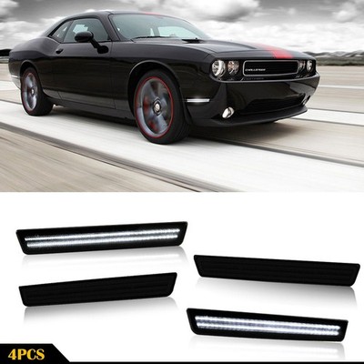 For 2015-2022 Dodge Challenger White LED Side Marker Light Front Rear Smoked USA