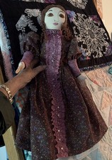 Antique Doll Cloth Handmade Embroidered Face Dress Lovely 19  master artist