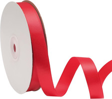 Red Polyester Ribbon Single-Sided Shiny 5/8" Width, 50 Yards,Perfect for DIY Cra
