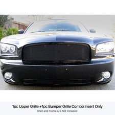 For 2005-2010 Dodge Charger Stainless Steel Black Mesh Grille Grill Insert Combo