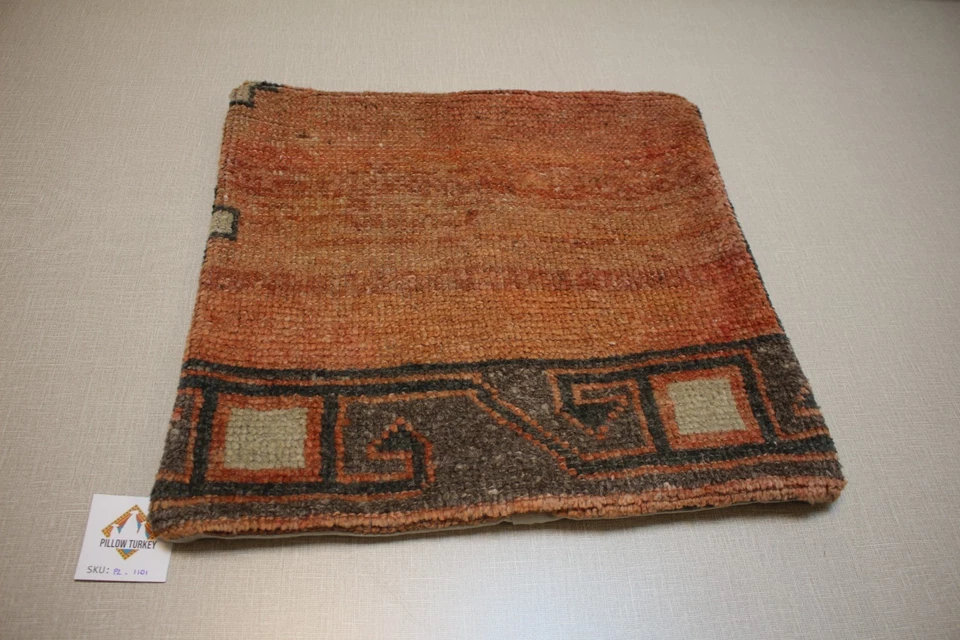 Vintage Turkish Kilim Pillow Cover 16x16 – Handmade Orange Brown Tribal Cushion - Image 2 of 4
