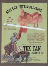 Vintage 1974 TEX TAN Western LEATHER Magazin AD~OAK LEAF CUTTER Saddle~Yoakum TX