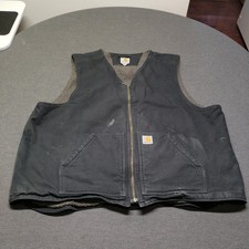 Vintage Carhartt Duck Canvas Vest 2XL Black Arctic Quilt Lined Distressed V01