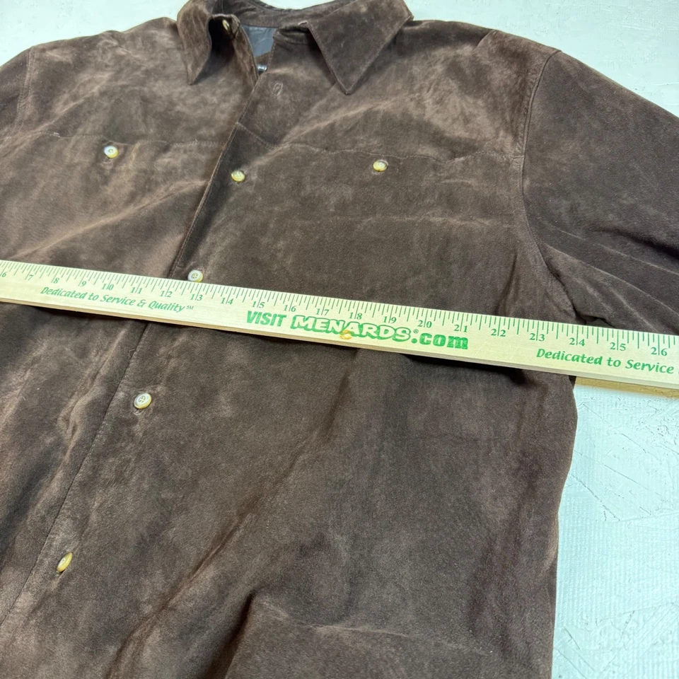 Mark Shale XXL Para Hombres Marrón Cuero Genuino Gamuza Abotonada Camisa Chaqueta Abrigo Foto 4 de 4