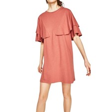 Very J Orange-Brown Short Knit Dress SIZE LARGE Solid Ruffle Casual Cotton