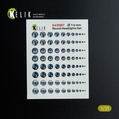 1/35 Kelik KA35007 Round Headlights Set 1-6 mm - 3D Decal for models