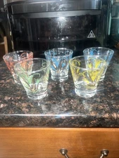 5 MCM  Juice Shot Glasses Red Blue Yellow Green Gold Sprays