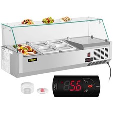 VEVOR 40"Countertop Refrigerated Salad Pizza Prep Stationwith Glass Shield 5Pans