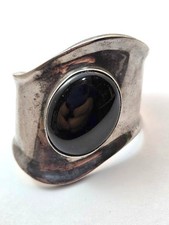 HEAVY Modernist Onyx Bracelet in Sterling Silver, 1960's MCM Vintage Jewelry