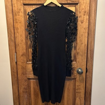 Women s Black Pixie Goth Embroidered Lace Dress Size 8 Dark Fairy Sheer Puff Sle