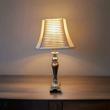 Art Nouveau Style Tall Table Lamp Cream Pleated Shade pewter copper Colour Base