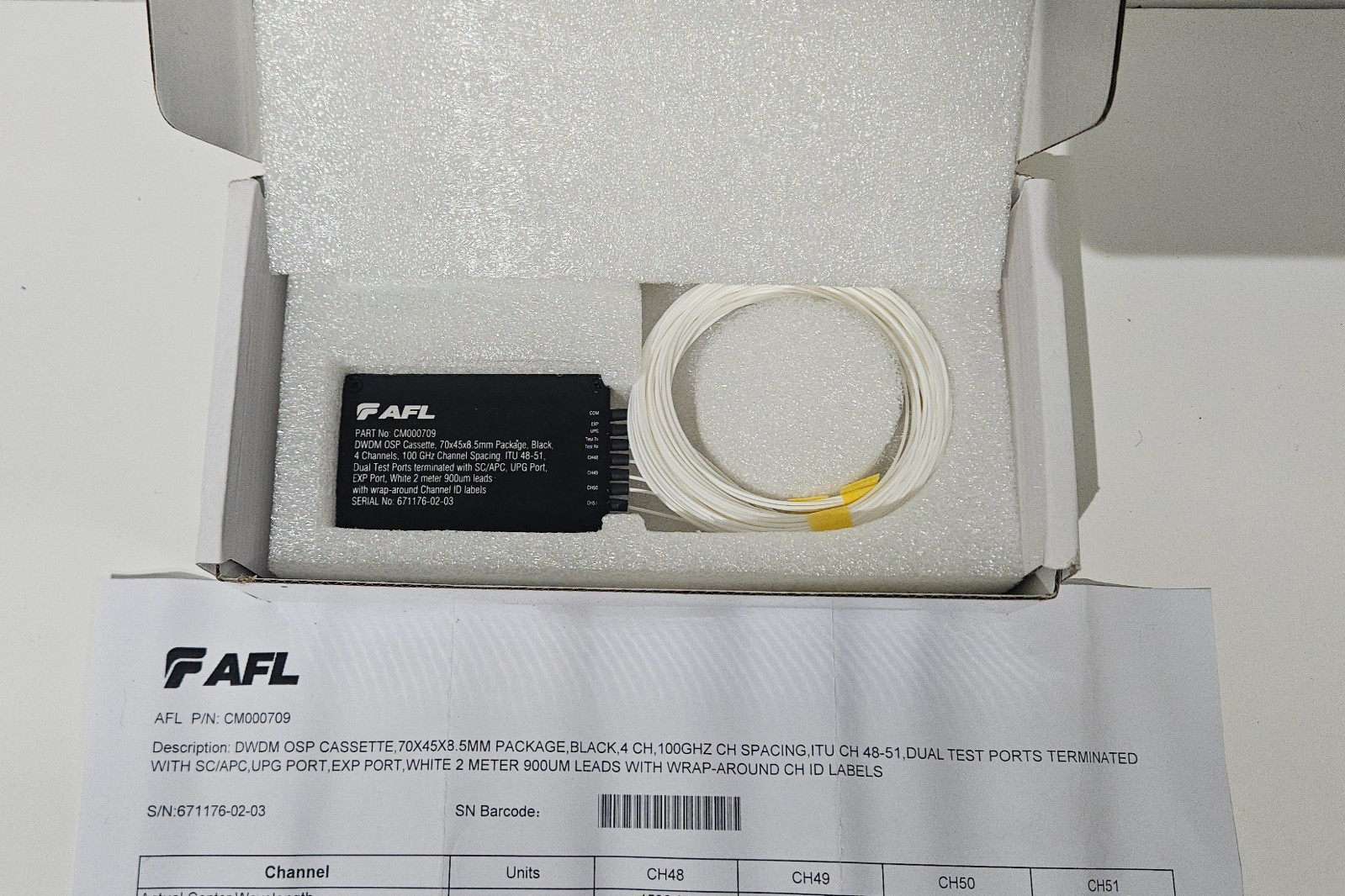 AFL CM000709 DWDM OSP Fiber Cassette 4CH 100GHz ITU 48-51