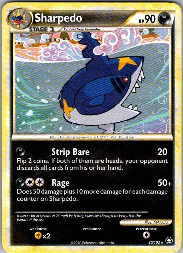 Sharpedo 30/102 Rare HGSS Triumphant Pokemon Near Mint