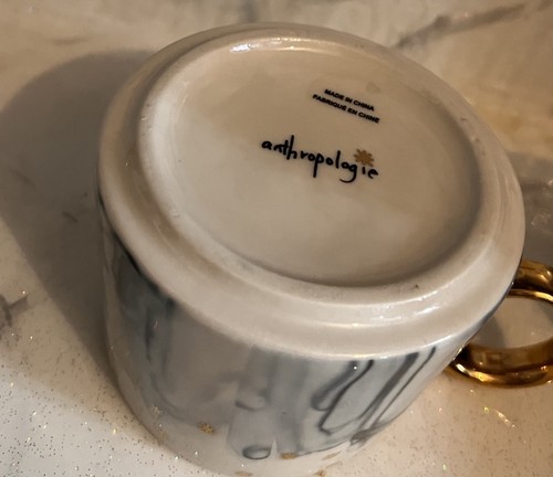 Anthropologie Tazza da Caffè Acquerello Grigio Cielo Notte Manico Oro Tazza da Tè - Foto 5 di 5