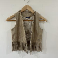 Guess Kids Fringe Faux Suede Vest Size 10 Beige Western Boho Festival