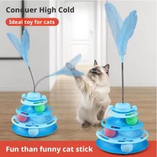Pattern Feather Cat Toy, Three-layer Rotating Tower with Ball, Indoor Cat Intera