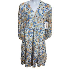 NWT Joie blue floral field long sleeve tiered midi dress - women's Large
