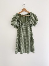 Madewell Faded Palm Gingham Check Jacquard Puff Sleeve Mini Dress Small