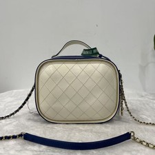 Authentic Chanel Blue and White Double Shoulder Bag Leather Material