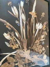 getrocknete Blumen wie Stroh-Bild  DDR Kunst Deko Ostalgie im Rahmen