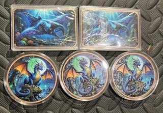 LOT OF 5 (3)5oz Copper Colorized Dragon And (2) 5oz Manta Rays 999 (25oz Total)