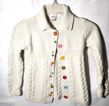 Gymboree Girl's Chunky Knit Cardigan Sweater White Colorful Buttons Size 7 NICE