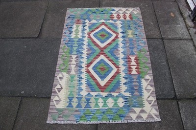Kelim Vintage Traditionell Handgemacht Orientalisch Blau Grau Wolle S 120x80cm