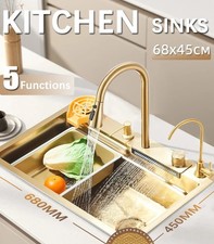 304StainlessSteel Waterfall Kitchen Sink Large Single Slot Integrated Faucet Set