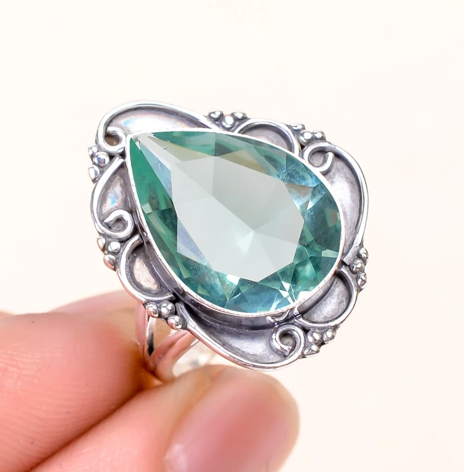 Aquamarin Edelstein 925 Sterling Silber Handarbeit Schmuck Ring alle Größen