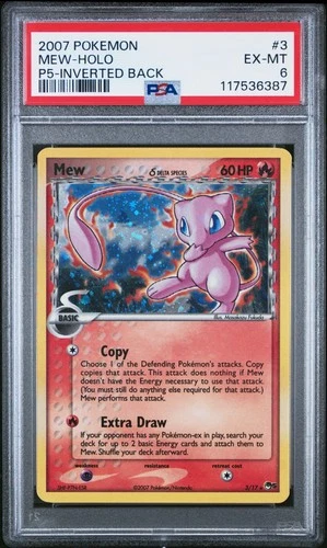 Mew (Delta Species) 003/017 POP Series 5 Holo Error Card!!🙃 Inverted Back🙃PSA6