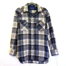 VTG Pendleton High Grade Western Wear Wool Shirt Men's Sz M Blue Grey Pearl Snap