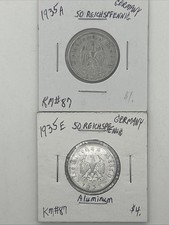 Lot Of 2 Germany 50 Reichspfennig 1934 A 1935 E Km #87