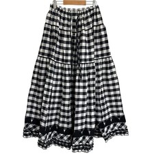 23SS PINK HOUSE Patchwork Flared Long Skirt in Black and White Women USED