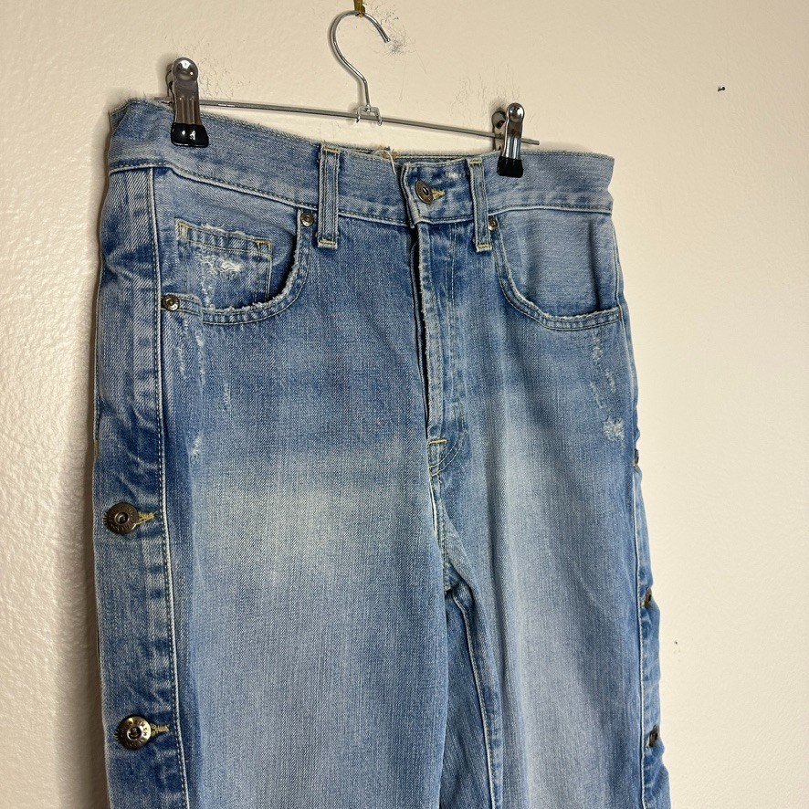 Jonathan Simkhai Side Button Jeans Light Wash Dis… - image 4