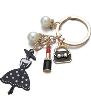 Fashion Charm Keychain Purse Charm Lipstick Handbag Dress Pearl Gold Tone Cute