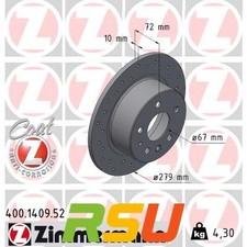 2x Zimmermann Bremsscheibe SPORT Z 400.1409.52 H&ouml;he 72 mm Lochkreis 112 mm