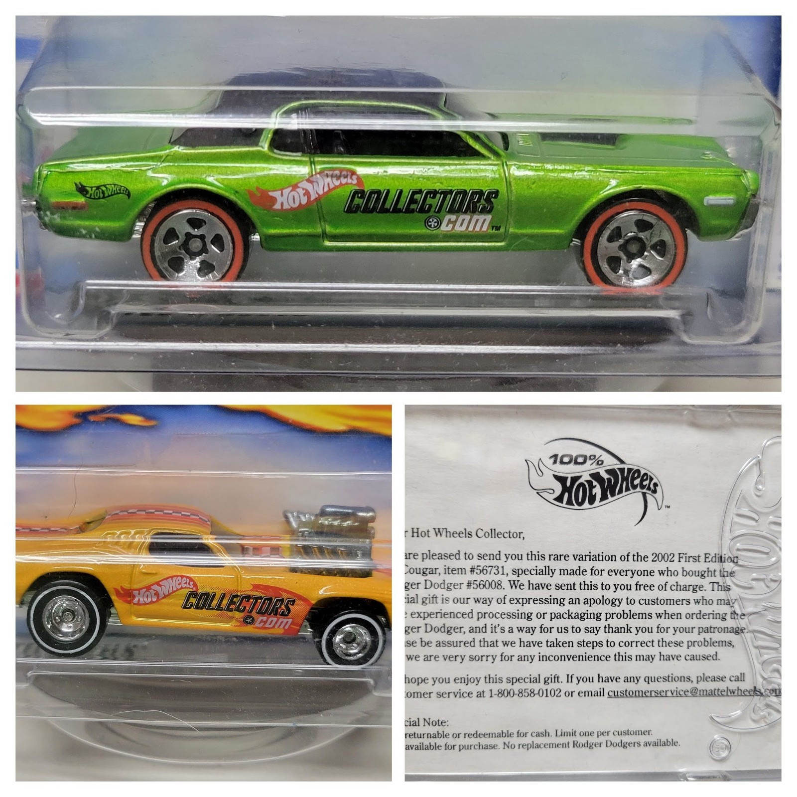 2002 Hot Wheels Collectors.com Edition Rodger Dodger and Apology Cougar