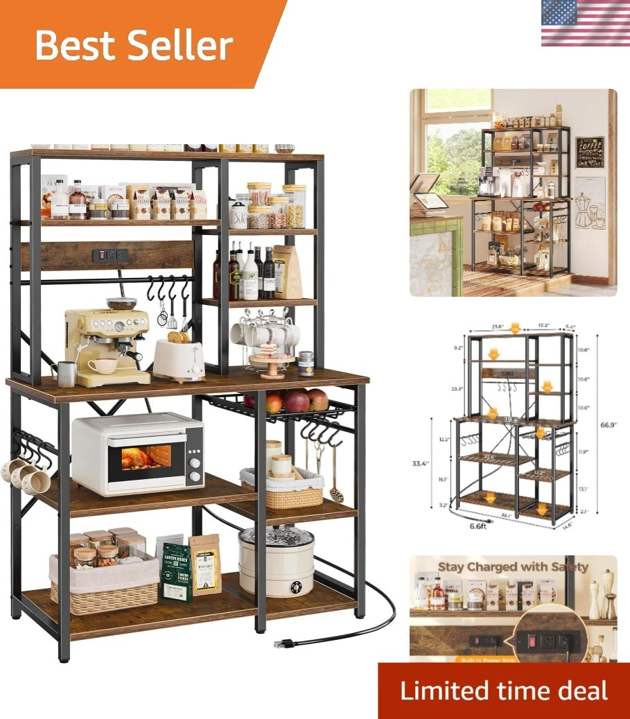 Kitchen Bakers Rack with Power Outlets 6 Tiers Microwave Stand Coffee Bar