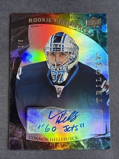 Connor Hellebuyck 15 16 Trilogy Rookie Premiers Auto Rainbow Foil Black S/N 2/3