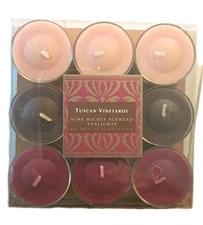 Tuscan Vineyards Wax Tea Lights Nine Richly Scented Bordeux Colors NOS