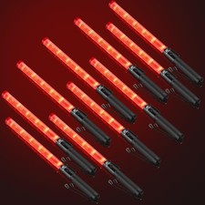 RoadHero 10 Pack 21 Inch LED Traffic Wand with 2 Flashing Modes, 10 Pack, Red