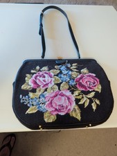 vintage 1950s floral needlepoint tapestry handbag Purse