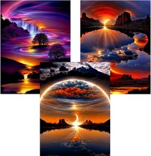 3 Pack Sunrise Diamond Painting Kits for Adults,5D Diamond Art Sets