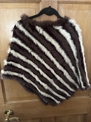 Stunning Buttery Soft Rare Blanc Noir Two Tone Rabbit Fur Poncho One Size Fits A