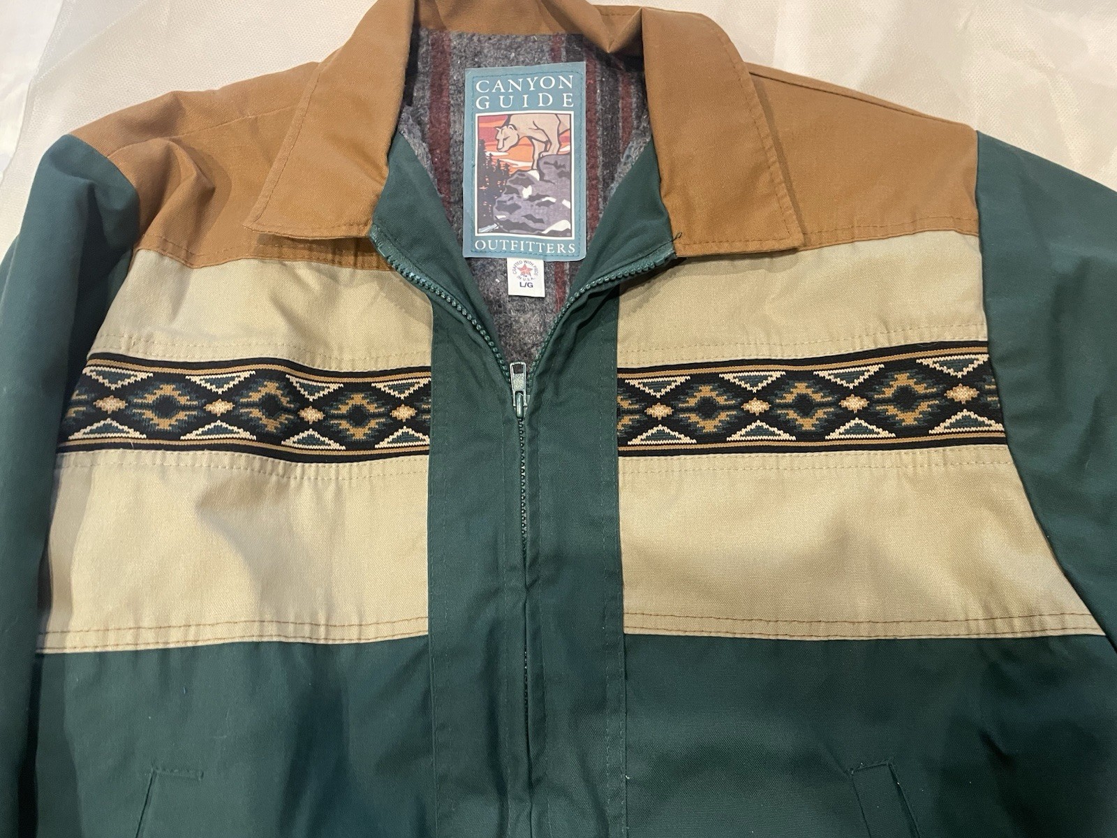 Canyon Guide Outfitters Aztec Blanket Lined Bomber Jacket Men Large USA Vintage - second product detail image