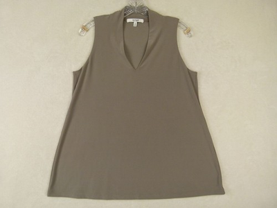 #ad sympli Women#x27;s 10 Taupe Polyester Blend Tunic V Neck Sleeveless Top $25.97
