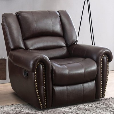EBELLO Classic Leather Manual Recliner Chair Heavy Duty Reclining Single Sofa