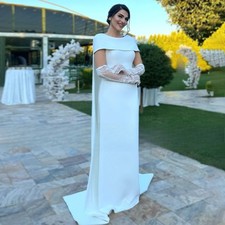 Elegant Wedding Party Dress for Bride O Neck Cape Drape Column Formal Gown HOT