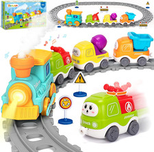 Electric Train Set for Toddlers, Realistic Steam Train Toys with Lights Music